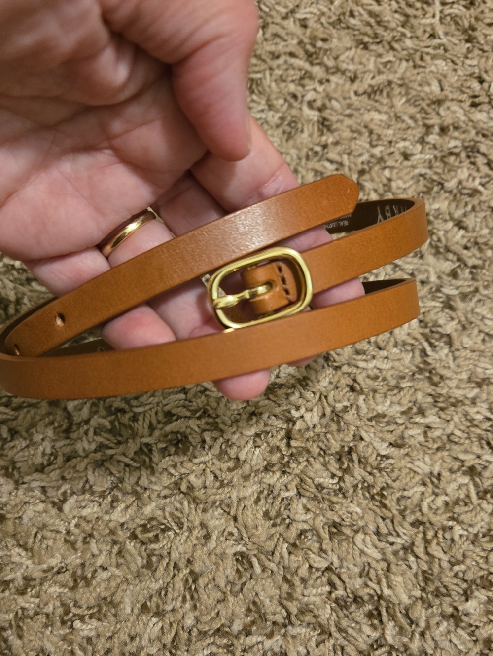Slim Tan Leather Wrap Belt with Gold Buckle